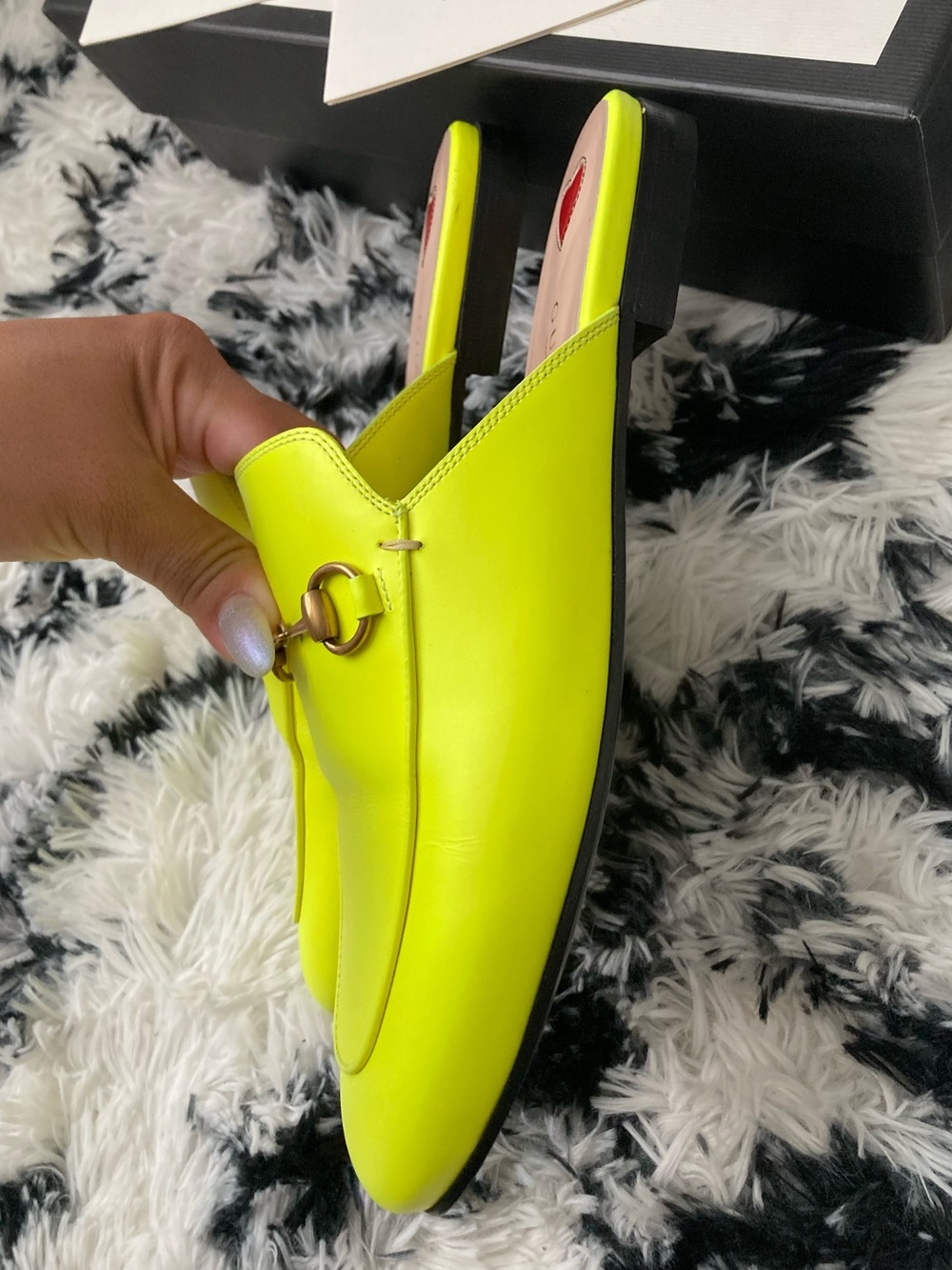 Gucci Neon Yellow Leather Horsebit Backless Mules - Picture 5 of 12